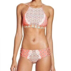 Nanette Lepore Boho Mandala  High Neck 2 piece Strappy Bikini small Orange